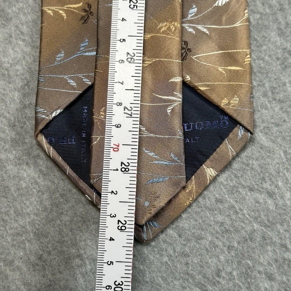 Pronto Uomo Silk Tie Brown Floral Vine Italian Made Classic Necktie 58x4in VTG - Picture 5 of 6